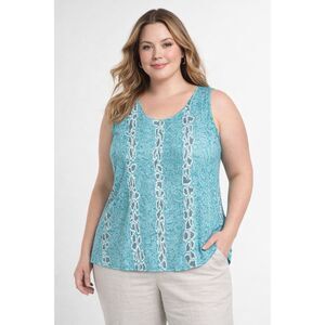 VTG Cervelle 100% Washable Silk Sleeveless Top Plus 1X Teal Blue Snake Print